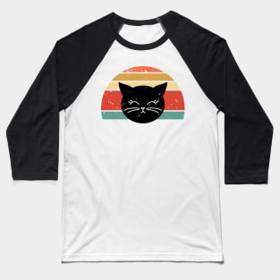 Retro sunset Cute Black Cat face Baseball T-Shirt